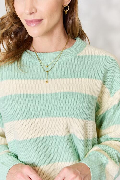 Sew In Love - Contrast Striped Round Neck Sweater - Size M-3XL