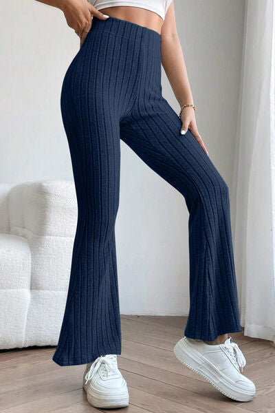 Basic Bae - Ribbed High Waist Flare Pants - Multiple Color Options, Reg & Plus Size