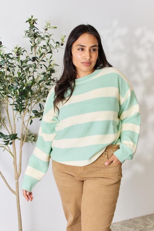 Sew In Love - Contrast Striped Round Neck Sweater - Size M-3XL