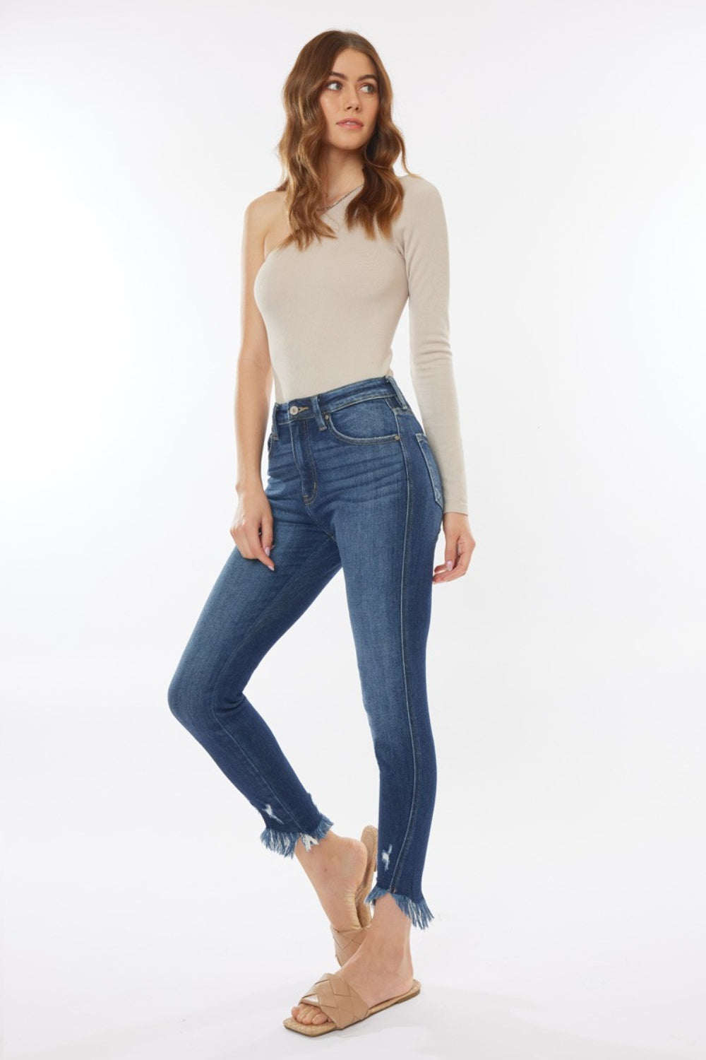 Kancan - Raw Hem High Waist Cropped Jeans