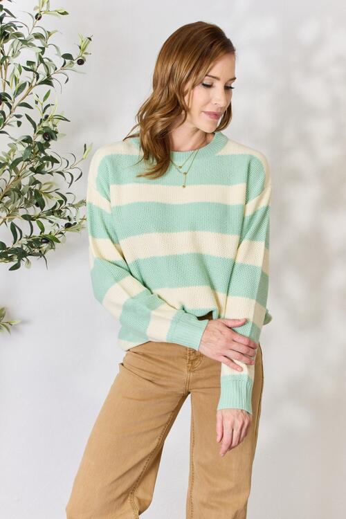 Sew In Love - Contrast Striped Round Neck Sweater - Size M-3XL