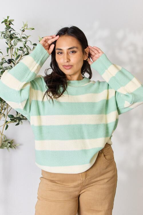 Sew In Love - Contrast Striped Round Neck Sweater - Size M-3XL