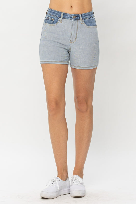 Judy Blue - Color Block Denim Shorts Size: S-3XL