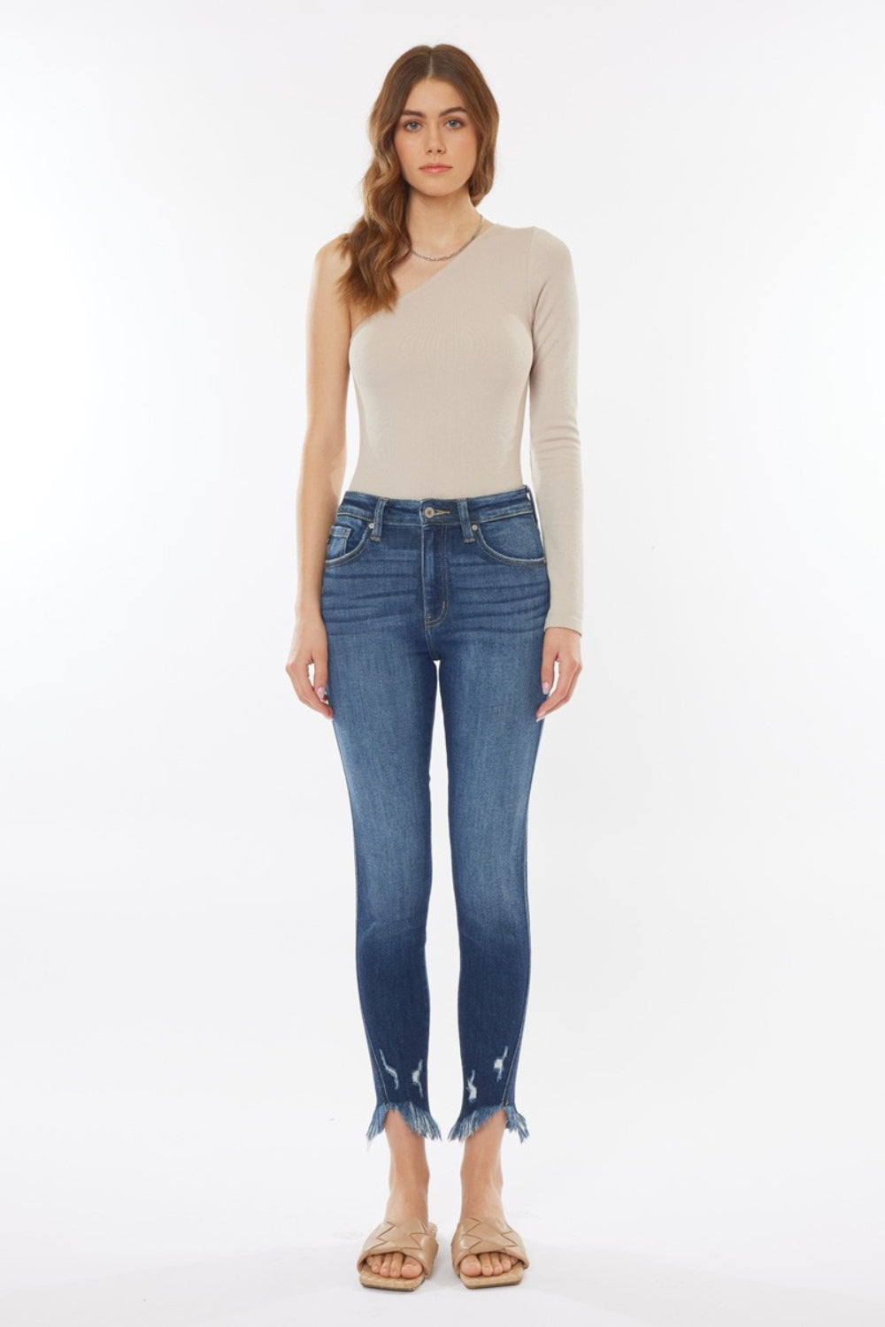 Kancan - Raw Hem High Waist Cropped Jeans