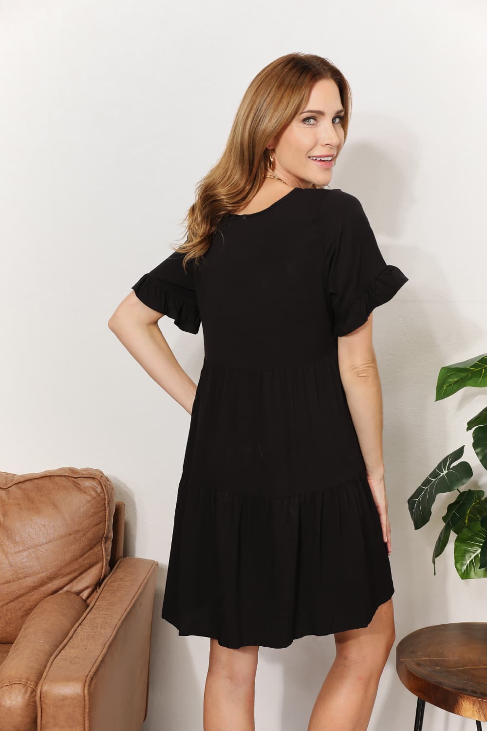 Double Take - V-Neck Flounce Sleeve Tiered Dress