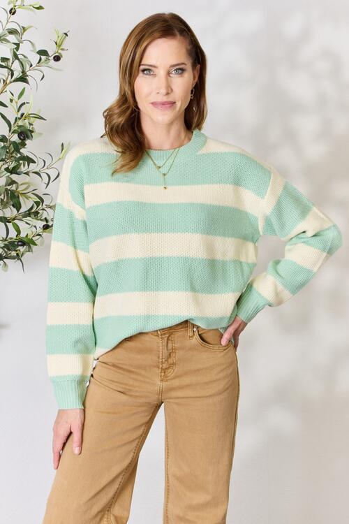 Sew In Love - Contrast Striped Round Neck Sweater - Size M-3XL