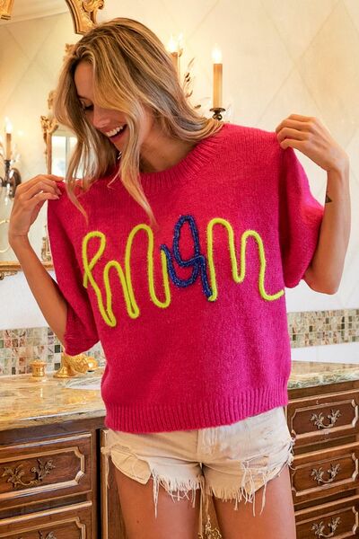 BiBi - "MOM" Contrast Round Neck Sweater