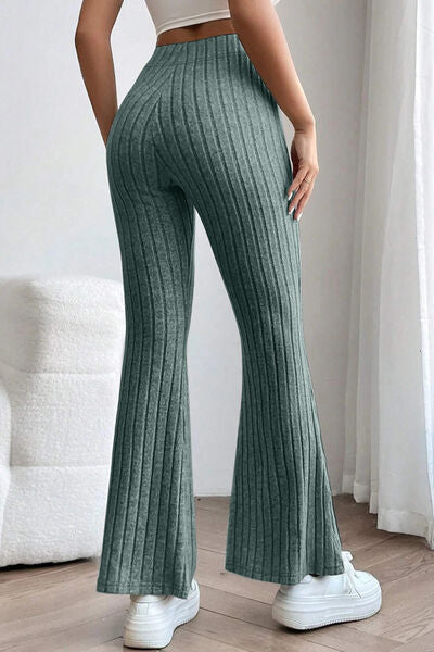 Basic Bae - Ribbed High Waist Flare Pants - Multiple Color Options, Reg & Plus Size