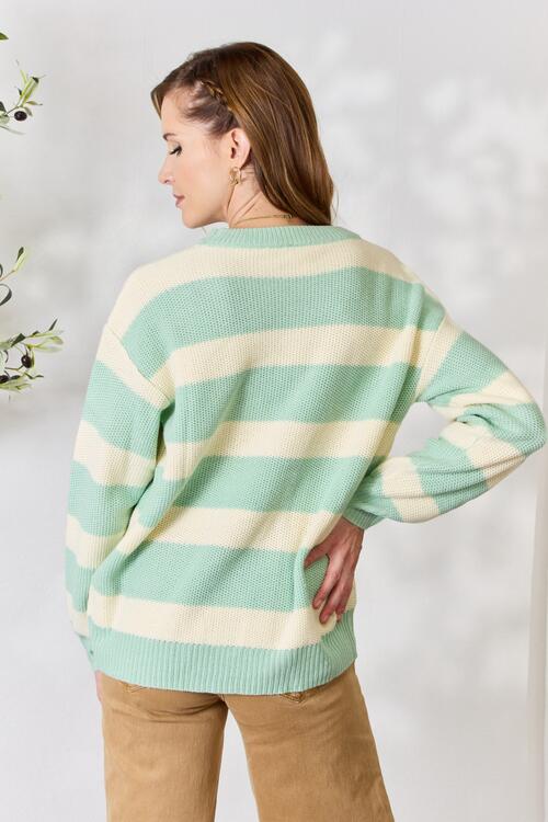 Sew In Love - Contrast Striped Round Neck Sweater - Size M-3XL