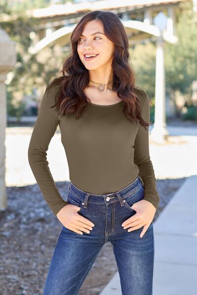 Basic Bae - Round Neck Long Sleeve Bodysuit w/ Color Options - Size: S-3XL