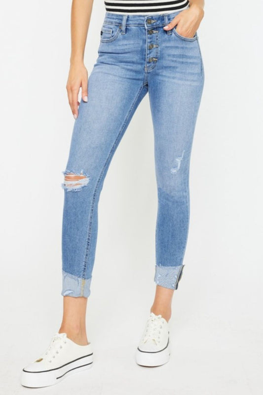 Kancan - Distressed Cat's Whiskers Button Fly Jeans