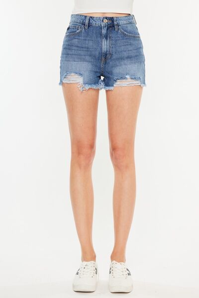 Kancan - Distressed Raw Hem High Waist Denim Shorts