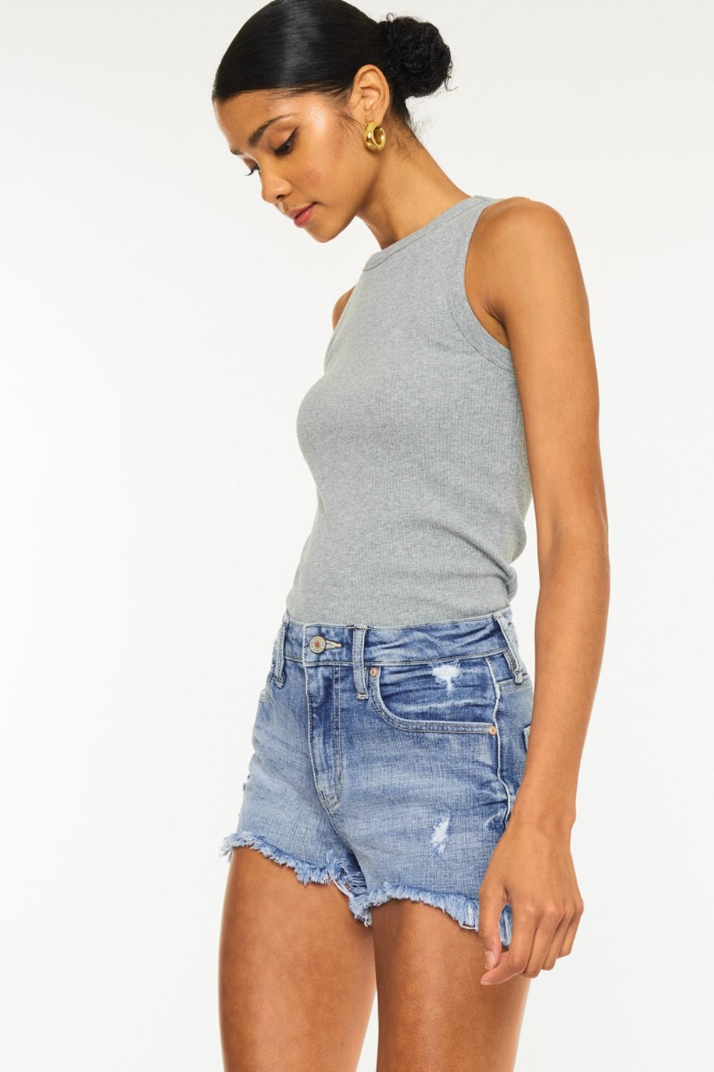 Kancan - Distressed Raw Hem Denim Shorts