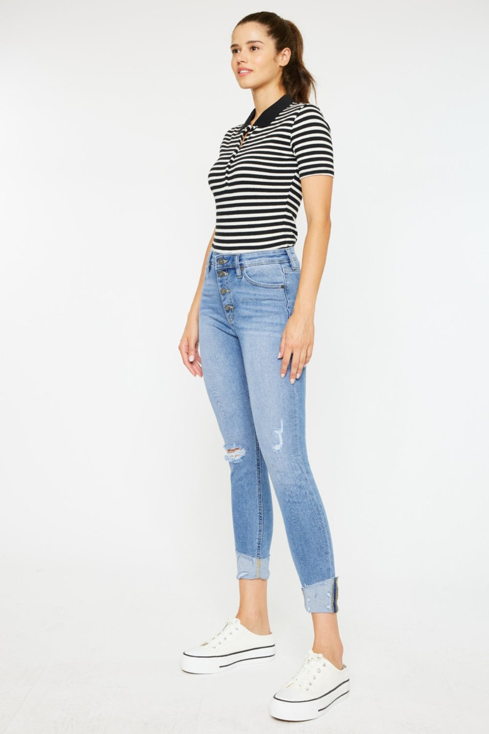 Kancan - Distressed Cat's Whiskers Button Fly Jeans