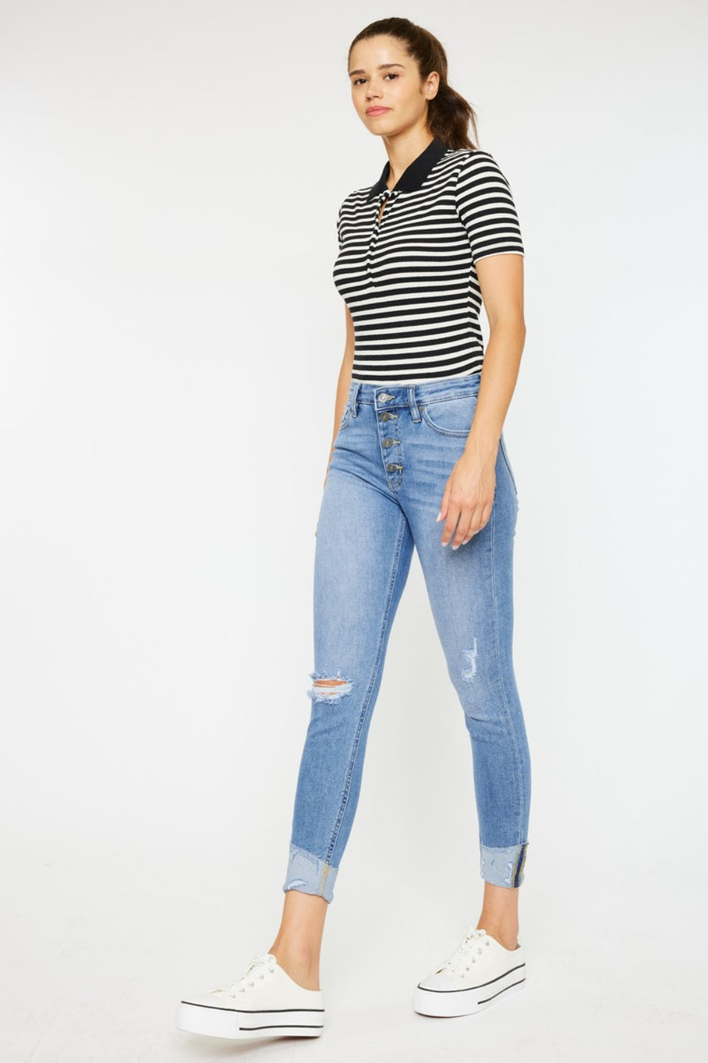 Kancan - Distressed Cat's Whiskers Button Fly Jeans