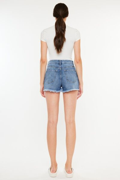 Kancan - Distressed Raw Hem High Waist Denim Shorts